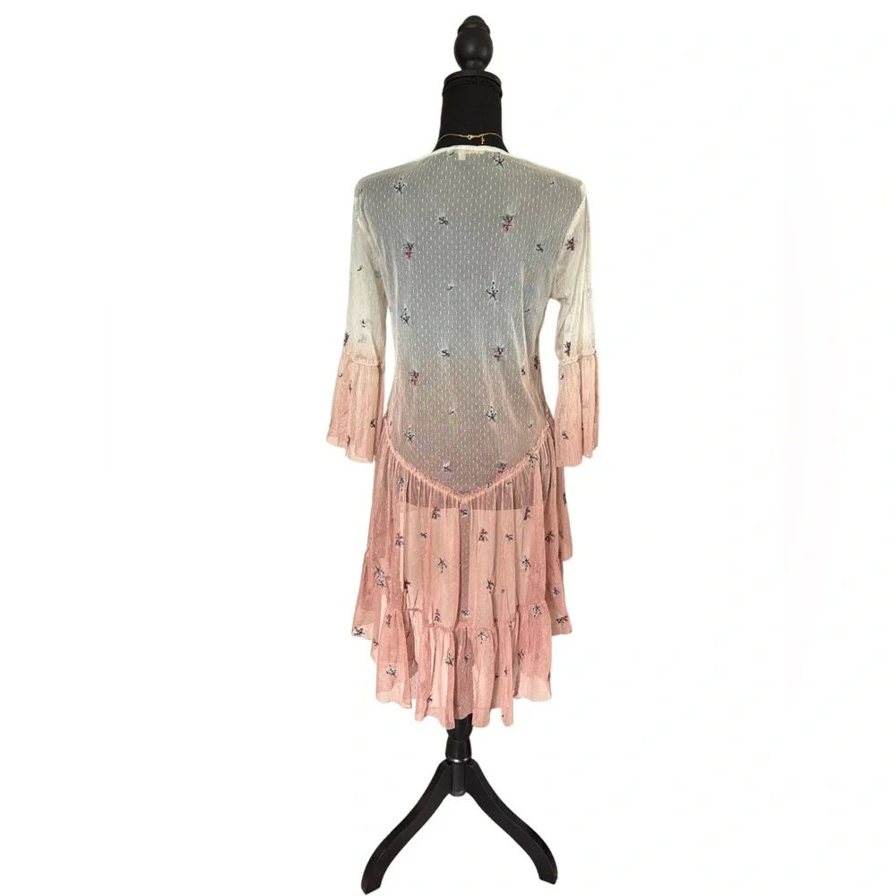 gimmicks by BKE Cream to Dusty Pink Embroidered V-Neck Tiered Blouse - Picture 3 of 7